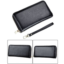 Load image into Gallery viewer, Genuine Cowhide Leather Litchi Texture Zipper Long Style Card Holder Wallet RFID Blocking Coin Purse Card Bag Protect Case with Hand Strap for Women, Size: 20*10.5*3cm