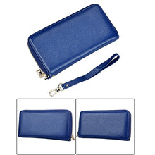 Load image into Gallery viewer, Genuine Cowhide Leather Litchi Texture Zipper Long Style Card Holder Wallet RFID Blocking Coin Purse Card Bag Protect Case with Hand Strap for Women, Size: 20*10.5*3cm