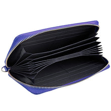 Load image into Gallery viewer, Genuine Cowhide Leather Litchi Texture Zipper Long Style Card Holder Wallet RFID Blocking Coin Purse Card Bag Protect Case with Hand Strap for Women, Size: 20*10.5*3cm