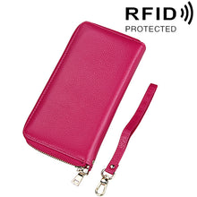 Load image into Gallery viewer, Genuine Cowhide Leather Litchi Texture Zipper Long Style Card Holder Wallet RFID Blocking Coin Purse Card Bag Protect Case with Hand Strap for Women, Size: 20*10.5*3cm