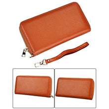 Load image into Gallery viewer, Genuine Cowhide Leather Litchi Texture Zipper Long Style Card Holder Wallet RFID Blocking Coin Purse Card Bag Protect Case with Hand Strap for Women, Size: 20*10.5*3cm