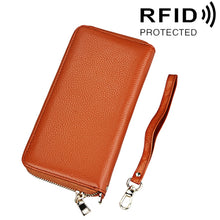 Load image into Gallery viewer, Genuine Cowhide Leather Litchi Texture Zipper Long Style Card Holder Wallet RFID Blocking Coin Purse Card Bag Protect Case with Hand Strap for Women, Size: 20*10.5*3cm