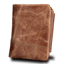 Load image into Gallery viewer, Genuine Cowhide Leather Crazy Horse Texture Zipper 3-folding Short Style Card Holder Wallet RFID Blocking Coin Purse Card Bag Protect Case for Men, Size: 12*9.5*4cm(Taupe), 3585