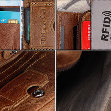 Load image into Gallery viewer, Genuine Cowhide Leather Crazy Horse Texture Zipper 3-folding Short Style Card Holder Wallet RFID Blocking Coin Purse Card Bag Protect Case for Men, Size: 12*9.5*4cm(Taupe), 3585