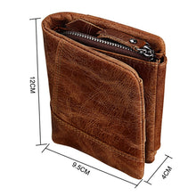 Load image into Gallery viewer, Genuine Cowhide Leather Crazy Horse Texture Zipper 3-folding Short Style Card Holder Wallet RFID Blocking Coin Purse Card Bag Protect Case for Men, Size: 12*9.5*4cm(Taupe), 3585