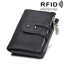 Load image into Gallery viewer, Genuine Cowhide Leather Crazy Horse Texture Zipper 3-folding Card Holder Wallet RFID Blocking Coin Purse Card Bag Protect Case for Men, Size: 12*9.5*3.5cm