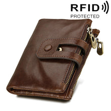 Load image into Gallery viewer, Genuine Cowhide Leather Crazy Horse Texture Zipper 3-folding Card Holder Wallet RFID Blocking Coin Purse Card Bag Protect Case for Men, Size: 12*9.5*3.5cm