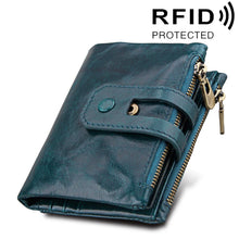 Load image into Gallery viewer, Genuine Cowhide Leather Crazy Horse Texture Zipper 3-folding Card Holder Wallet RFID Blocking Coin Purse Card Bag Protect Case for Men, Size: 12*9.5*3.5cm