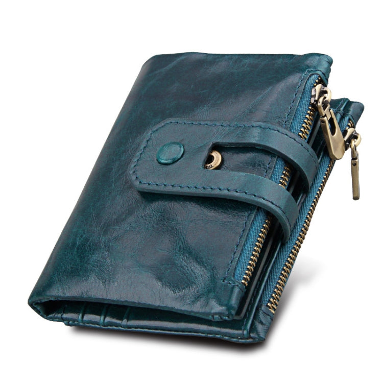 Genuine Cowhide Leather Crazy Horse Texture Zipper 3-folding Card Holder Wallet RFID Blocking Coin Purse Card Bag Protect Case for Men, Size: 12*9.5*3.5cm