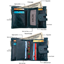 Load image into Gallery viewer, Genuine Cowhide Leather Crazy Horse Texture Zipper 3-folding Card Holder Wallet RFID Blocking Coin Purse Card Bag Protect Case for Men, Size: 12*9.5*3.5cm