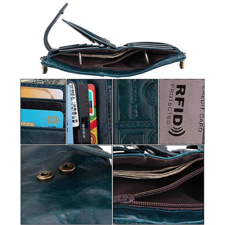 Genuine Cowhide Leather Crazy Horse Texture Zipper 3-folding Card Holder Wallet RFID Blocking Coin Purse Card Bag Protect Case for Men, Size: 12*9.5*3.5cm