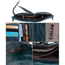 Load image into Gallery viewer, Genuine Cowhide Leather Crazy Horse Texture Zipper 3-folding Card Holder Wallet RFID Blocking Coin Purse Card Bag Protect Case for Men, Size: 12*9.5*3.5cm