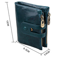 Load image into Gallery viewer, Genuine Cowhide Leather Crazy Horse Texture Zipper 3-folding Card Holder Wallet RFID Blocking Coin Purse Card Bag Protect Case for Men, Size: 12*9.5*3.5cm