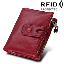 Load image into Gallery viewer, Genuine Cowhide Leather Crazy Horse Texture Zipper 3-folding Card Holder Wallet RFID Blocking Coin Purse Card Bag Protect Case for Men, Size: 12*9.5*3.5cm