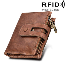 Load image into Gallery viewer, Genuine Cowhide Leather Crazy Horse Texture Zipper 3-folding Card Holder Wallet RFID Blocking Coin Purse Card Bag Protect Case for Men, Size: 12*9.5*3.5cm