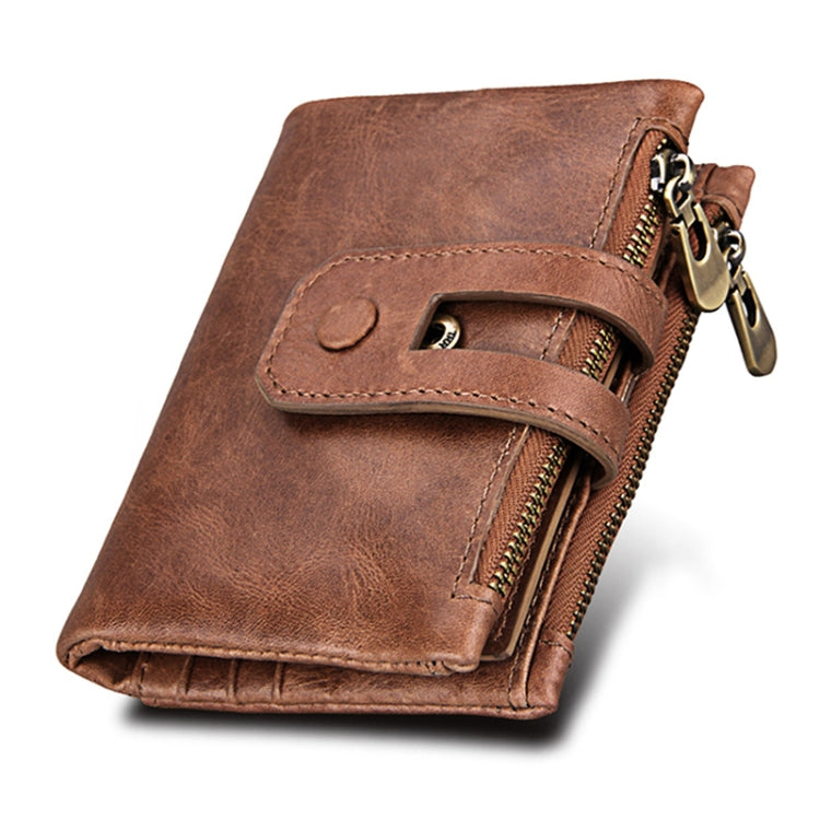 Genuine Cowhide Leather Crazy Horse Texture Zipper 3-folding Card Holder Wallet RFID Blocking Coin Purse Card Bag Protect Case for Men, Size: 12*9.5*3.5cm