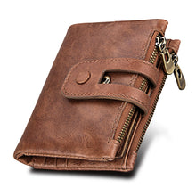 Load image into Gallery viewer, Genuine Cowhide Leather Crazy Horse Texture Zipper 3-folding Card Holder Wallet RFID Blocking Coin Purse Card Bag Protect Case for Men, Size: 12*9.5*3.5cm