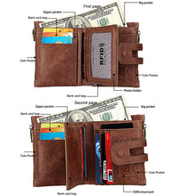 Load image into Gallery viewer, Genuine Cowhide Leather Crazy Horse Texture Zipper 3-folding Card Holder Wallet RFID Blocking Coin Purse Card Bag Protect Case for Men, Size: 12*9.5*3.5cm