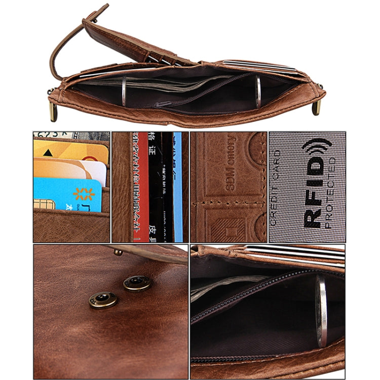 Genuine Cowhide Leather Crazy Horse Texture Zipper 3-folding Card Holder Wallet RFID Blocking Coin Purse Card Bag Protect Case for Men, Size: 12*9.5*3.5cm