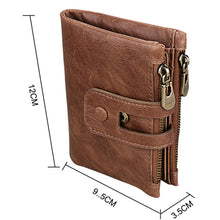 Load image into Gallery viewer, Genuine Cowhide Leather Crazy Horse Texture Zipper 3-folding Card Holder Wallet RFID Blocking Coin Purse Card Bag Protect Case for Men, Size: 12*9.5*3.5cm
