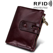 Load image into Gallery viewer, Genuine Cowhide Leather Crazy Horse Texture Zipper 3-folding Card Holder Wallet RFID Blocking Coin Purse Card Bag Protect Case for Men, Size: 12*9.5*3.5cm
