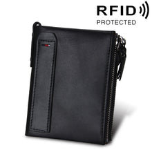 Load image into Gallery viewer, Genuine Cowhide Leather Crazy Horse Texture Dual Zipper Short Style Card Holder Wallet RFID Blocking Card Bag Protect Case for Men, Size: 12.1*9.4*2.7cm