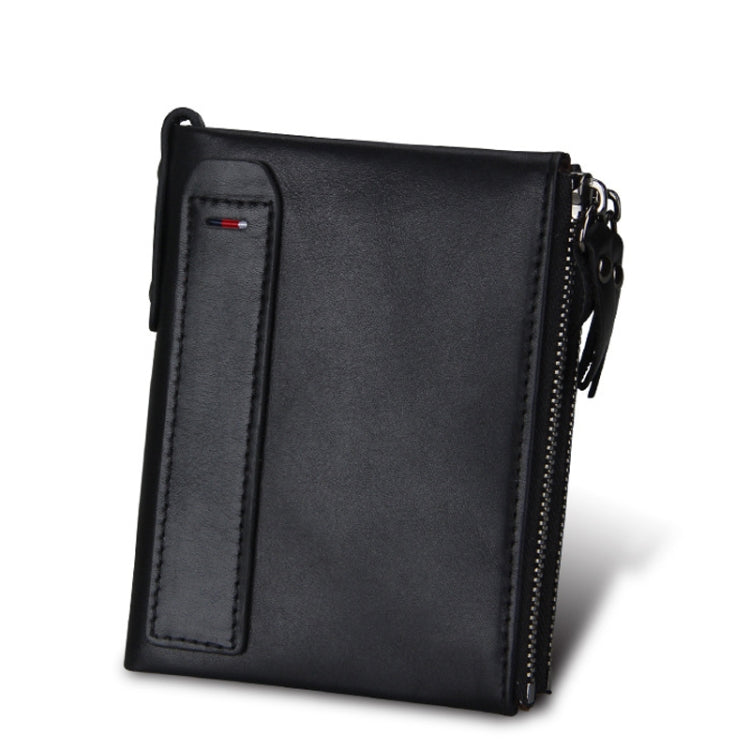Genuine Cowhide Leather Crazy Horse Texture Dual Zipper Short Style Card Holder Wallet RFID Blocking Card Bag Protect Case for Men, Size: 12.1*9.4*2.7cm