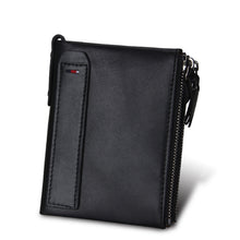 Load image into Gallery viewer, Genuine Cowhide Leather Crazy Horse Texture Dual Zipper Short Style Card Holder Wallet RFID Blocking Card Bag Protect Case for Men, Size: 12.1*9.4*2.7cm