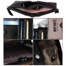 Load image into Gallery viewer, Genuine Cowhide Leather Crazy Horse Texture Dual Zipper Short Style Card Holder Wallet RFID Blocking Card Bag Protect Case for Men, Size: 12.1*9.4*2.7cm