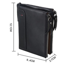 Load image into Gallery viewer, Genuine Cowhide Leather Crazy Horse Texture Dual Zipper Short Style Card Holder Wallet RFID Blocking Card Bag Protect Case for Men, Size: 12.1*9.4*2.7cm