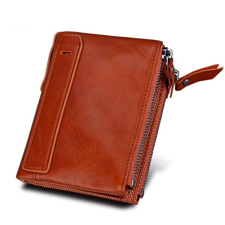 Genuine Cowhide Leather Crazy Horse Texture Dual Zipper Short Style Card Holder Wallet RFID Blocking Card Bag Protect Case for Men, Size: 12.1*9.4*2.7cm