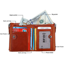 Load image into Gallery viewer, Genuine Cowhide Leather Crazy Horse Texture Dual Zipper Short Style Card Holder Wallet RFID Blocking Card Bag Protect Case for Men, Size: 12.1*9.4*2.7cm