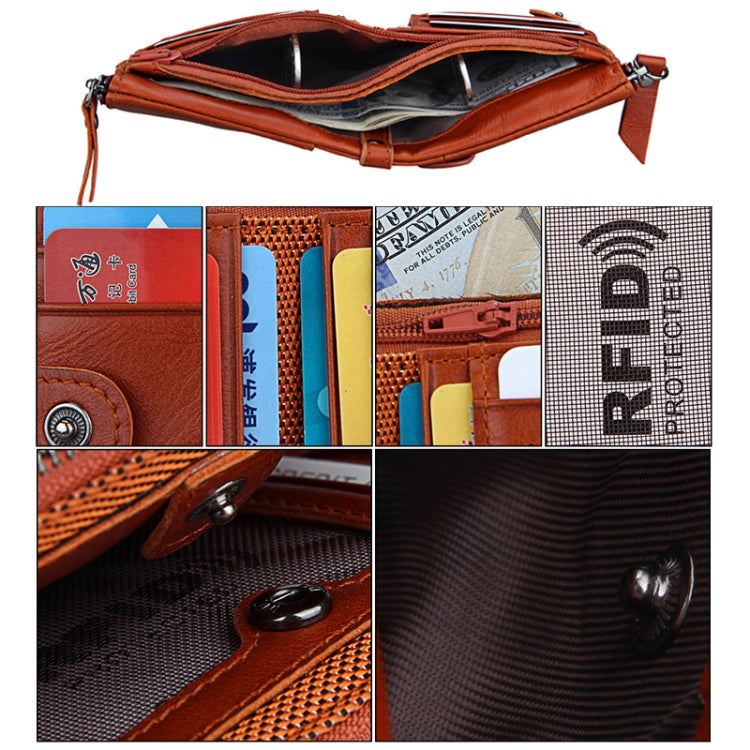 Genuine Cowhide Leather Crazy Horse Texture Dual Zipper Short Style Card Holder Wallet RFID Blocking Card Bag Protect Case for Men, Size: 12.1*9.4*2.7cm