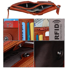 Load image into Gallery viewer, Genuine Cowhide Leather Crazy Horse Texture Dual Zipper Short Style Card Holder Wallet RFID Blocking Card Bag Protect Case for Men, Size: 12.1*9.4*2.7cm