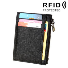 Load image into Gallery viewer, Cowhide Leather Solid Color Zipper Card Holder Wallet RFID Blocking Coin Purse Card Bag Protect Case, Size: 11*8*1.5cm