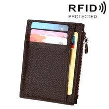 Load image into Gallery viewer, Cowhide Leather Solid Color Zipper Card Holder Wallet RFID Blocking Coin Purse Card Bag Protect Case, Size: 11*8*1.5cm