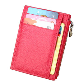 Cowhide Leather Solid Color Zipper Card Holder Wallet RFID Blocking Coin Purse Card Bag Protect Case, Size: 11*8*1.5cm