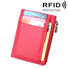 Load image into Gallery viewer, Cowhide Leather Solid Color Zipper Card Holder Wallet RFID Blocking Coin Purse Card Bag Protect Case, Size: 11*8*1.5cm