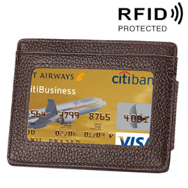 Cowhide Leather Solid Color Card Holder Wallet RFID Blocking Card Bag Protect Case with 3 Card Slots & Photo Frame, Size: 110*77*4mm