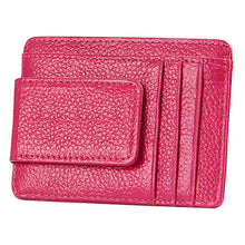 Load image into Gallery viewer, Cowhide Leather Solid Color Card Holder Wallet RFID Blocking Card Bag Protect Case with 3 Card Slots &amp; Photo Frame, Size: 110*77*4mm