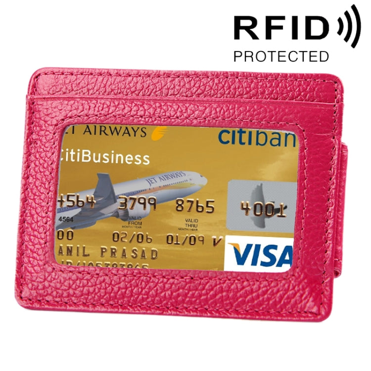 Cowhide Leather Solid Color Card Holder Wallet RFID Blocking Card Bag Protect Case with 3 Card Slots & Photo Frame, Size: 110*77*4mm