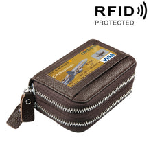 Load image into Gallery viewer, Genuine Cowhide Leather Dual Layer Solid Color Zipper Card Holder Wallet RFID Blocking Coin Purse Card Bag Protective Case with 11 Card Slots &amp; Coin Position, Size: 11*7.5*4.5cm