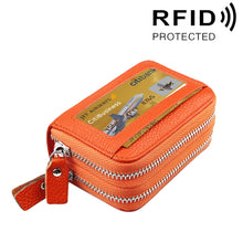 Load image into Gallery viewer, Genuine Cowhide Leather Dual Layer Solid Color Zipper Card Holder Wallet RFID Blocking Coin Purse Card Bag Protective Case with 11 Card Slots &amp; Coin Position, Size: 11*7.5*4.5cm