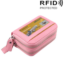 Load image into Gallery viewer, Genuine Cowhide Leather Dual Layer Solid Color Zipper Card Holder Wallet RFID Blocking Coin Purse Card Bag Protective Case with 11 Card Slots &amp; Coin Position, Size: 11*7.5*4.5cm