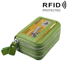 Load image into Gallery viewer, Genuine Cowhide Leather Dual Layer Solid Color Zipper Card Holder Wallet RFID Blocking Coin Purse Card Bag Protective Case with 11 Card Slots &amp; Coin Position, Size: 11*7.5*4.5cm