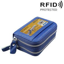 Load image into Gallery viewer, Genuine Cowhide Leather Dual Layer Solid Color Zipper Card Holder Wallet RFID Blocking Coin Purse Card Bag Protective Case with 11 Card Slots &amp; Coin Position, Size: 11*7.5*4.5cm
