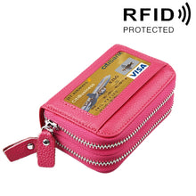 Load image into Gallery viewer, Genuine Cowhide Leather Dual Layer Solid Color Zipper Card Holder Wallet RFID Blocking Coin Purse Card Bag Protective Case with 11 Card Slots &amp; Coin Position, Size: 11*7.5*4.5cm