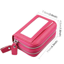 Load image into Gallery viewer, Genuine Cowhide Leather Dual Layer Solid Color Zipper Card Holder Wallet RFID Blocking Coin Purse Card Bag Protective Case with 11 Card Slots &amp; Coin Position, Size: 11*7.5*4.5cm
