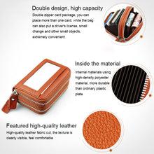 Load image into Gallery viewer, Genuine Cowhide Leather Dual Layer Solid Color Zipper Card Holder Wallet RFID Blocking Coin Purse Card Bag Protective Case with 11 Card Slots &amp; Coin Position, Size: 11*7.5*4.5cm