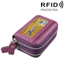 Load image into Gallery viewer, Genuine Cowhide Leather Dual Layer Solid Color Zipper Card Holder Wallet RFID Blocking Coin Purse Card Bag Protective Case with 11 Card Slots &amp; Coin Position, Size: 11*7.5*4.5cm